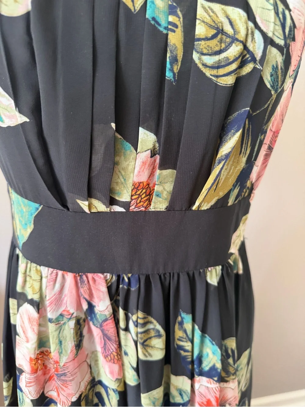INC International Concepts Floral Halter Maxi Dress Black Pink Floral Size 10